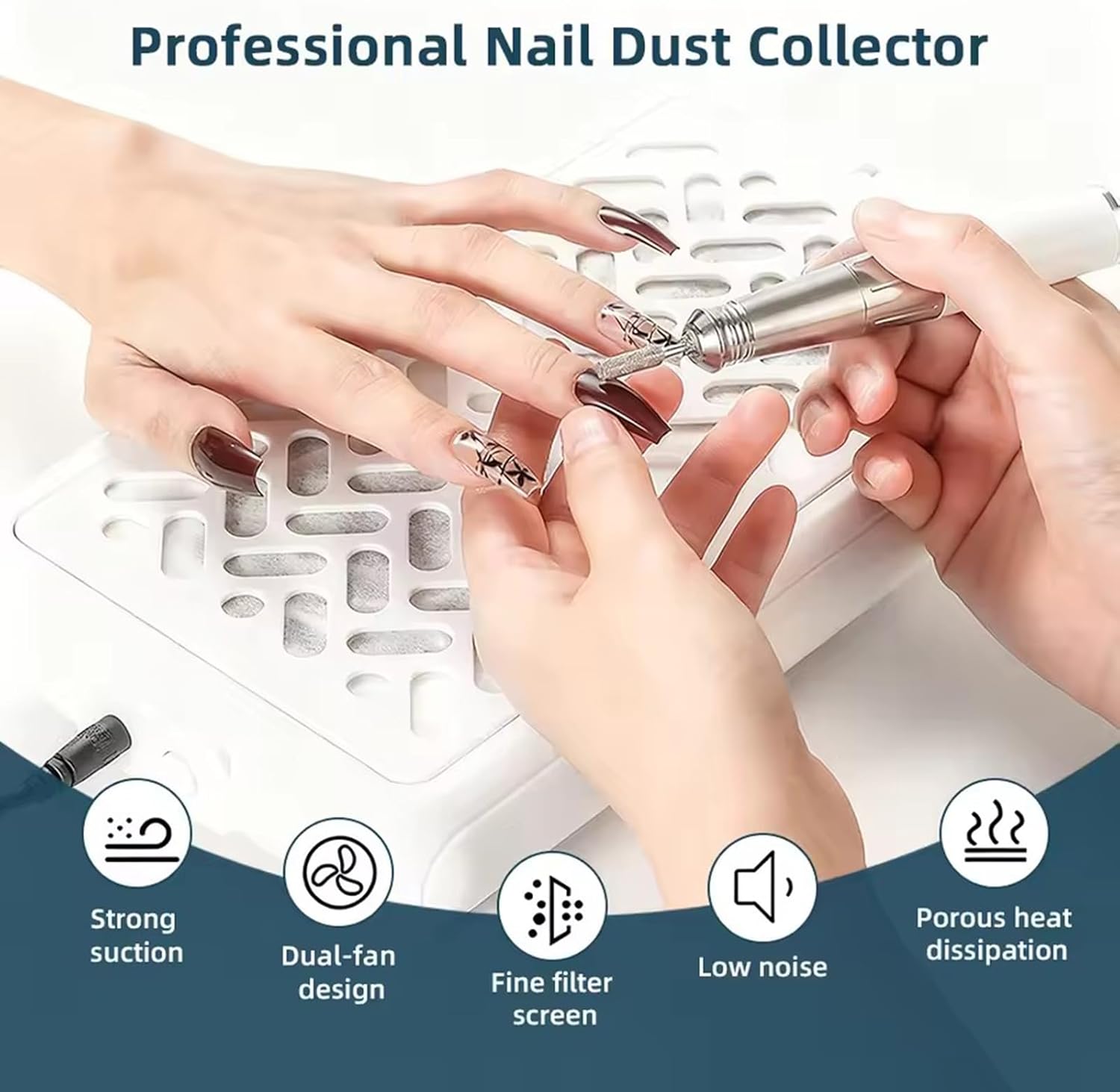 Nail Dust Collector, 1700PA Professional Dual Turbo Nail Vacuum Dust Collector Fan, Low Noise, with Reusable HEPA Filter, for Acrylic Nail Polishing Manicure Salon Home,White