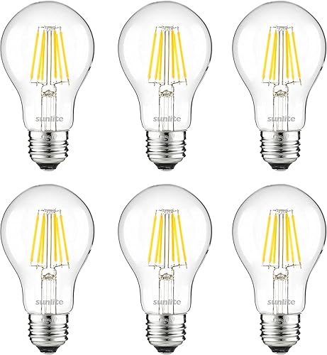 Sunlite Bombilla LED Edison A19 41753 de 55 vatios equivalente a 40 W 600 lúmenes base E26 media regulable filamento de vidrio transparente