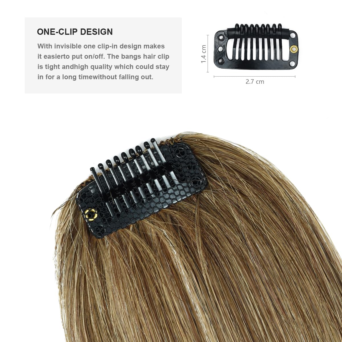 BUYOGET Clip in Fringe Human Hair Extension Airy Bangs Light Brown Straight Remy Fringe Clip on Bangs Hair Clip for Women - Image 4