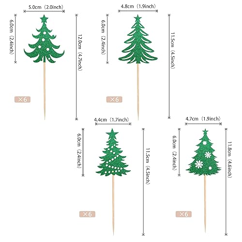 Miniatura 2 de 24 piezas de adornos para cupcakes para árbol de Navidad con estrella verde purpurina para árbol de Navidad para temática de Feliz Navidad, Año