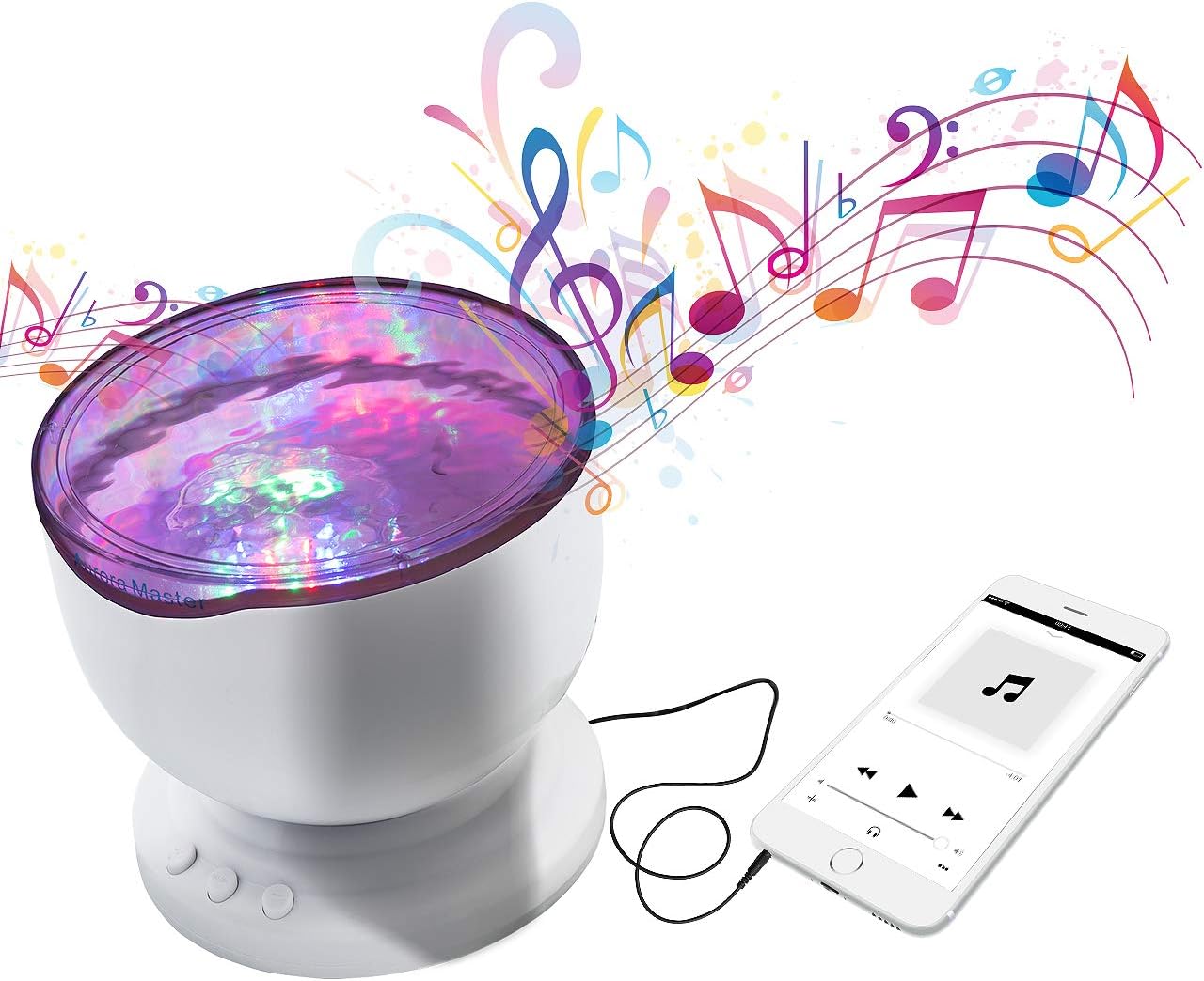 LED Concepts Ocean Wave Projector, Night Light LED Lamp & Speaker Multicolored for Adults and Kids