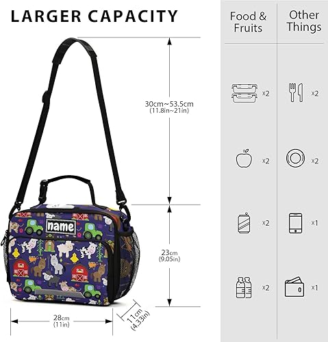 Miniatura 2 de Bolsa de almuerzo personalizada con patrón de animales de granja para niños y niñas, bolsas de almuerzo personalizadas con tu nombre, lonchera