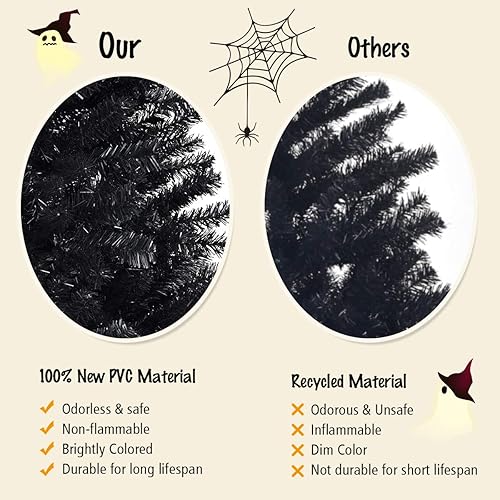 Miniatura 6 de BestComfort Árbol de Navidad artificial negro de 6 pies7.5 pies, árbol de Halloween sin iluminación con puntas de ramas 10361258 y soporte de metal,
