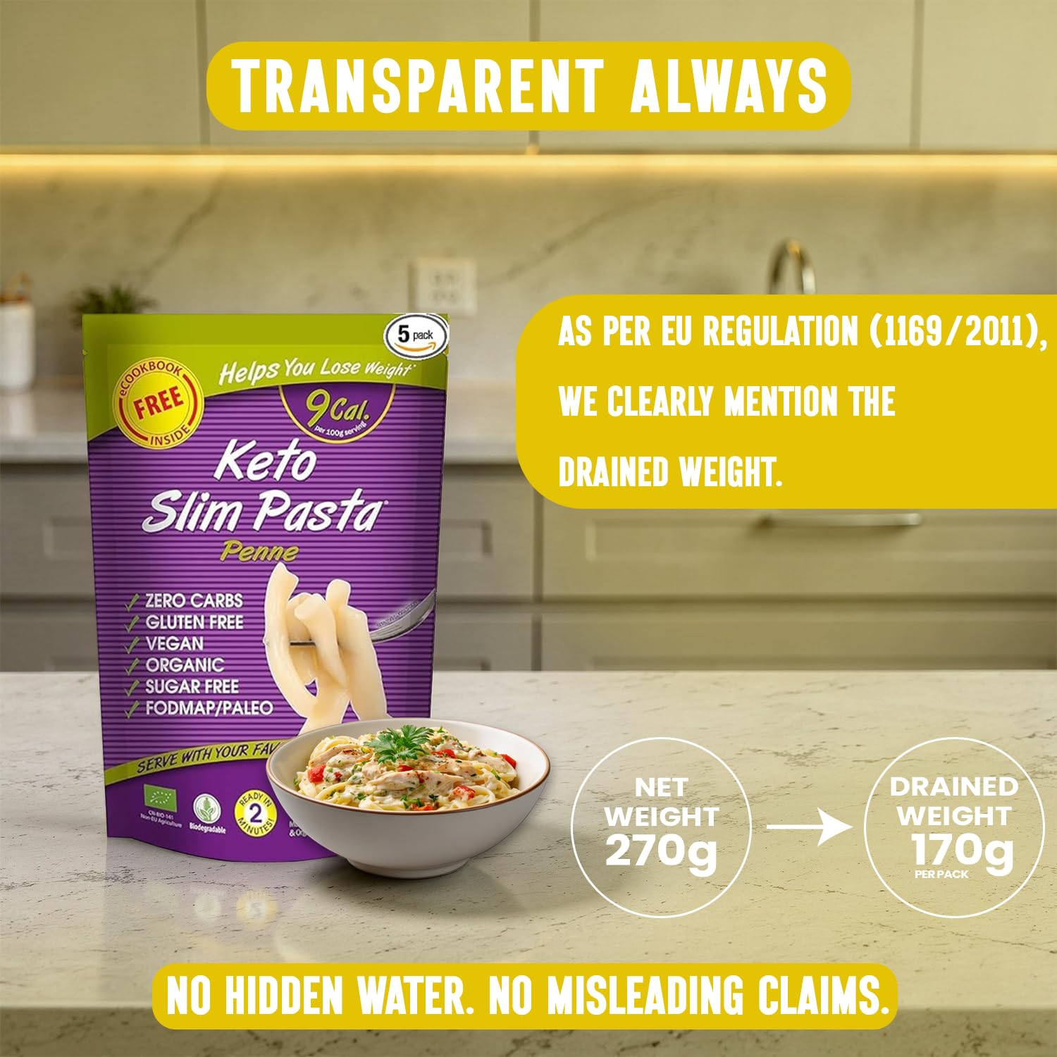 Eat Water Wąski makaron Penne 200 g (opakowanie 5 szt.)