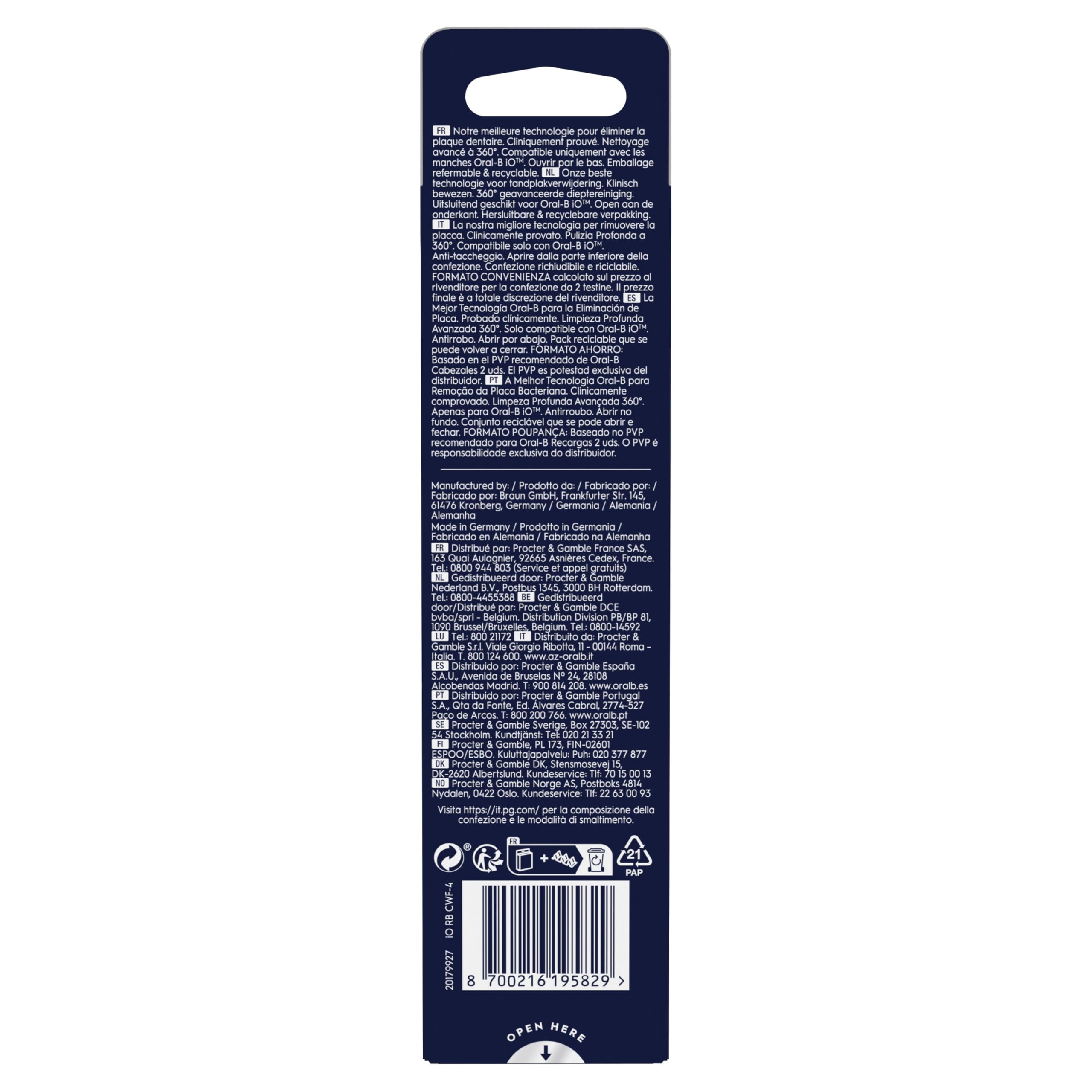 Oral-B Testine di Ricambio iO Ultimate Clean, Bianche, 4 Ricambi - 4 Testine di Ricambio per Spazzolino Elettrico, Rotonde Originali, Rimozione Profonda Della Piastra Batterica