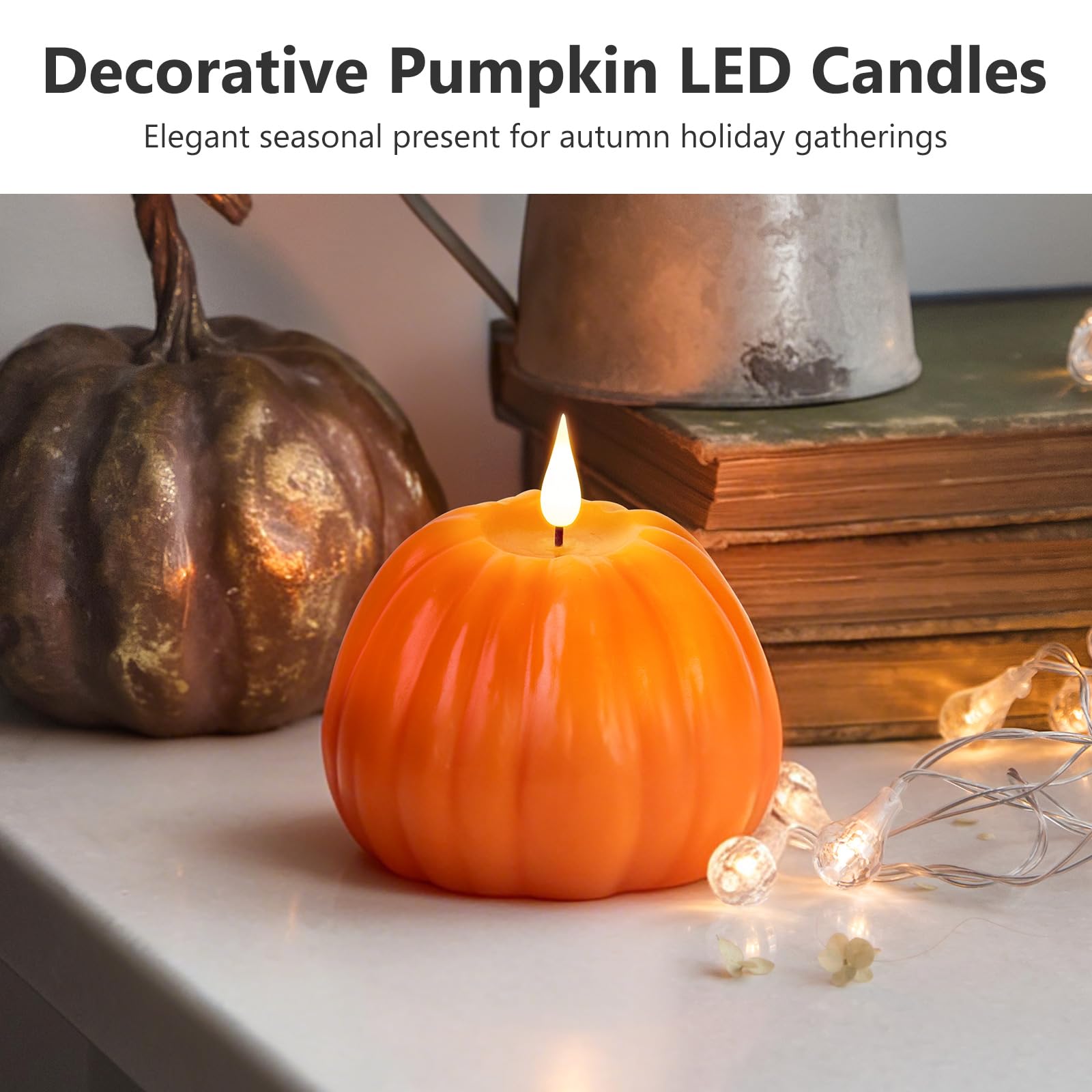 Confezione da 1 candela a forma di zucca senza fiamma, candela a batteria, candela in vera cera, candela LED tremolante, decorazione per la casa, Halloween, Ringraziamento e autunno candela