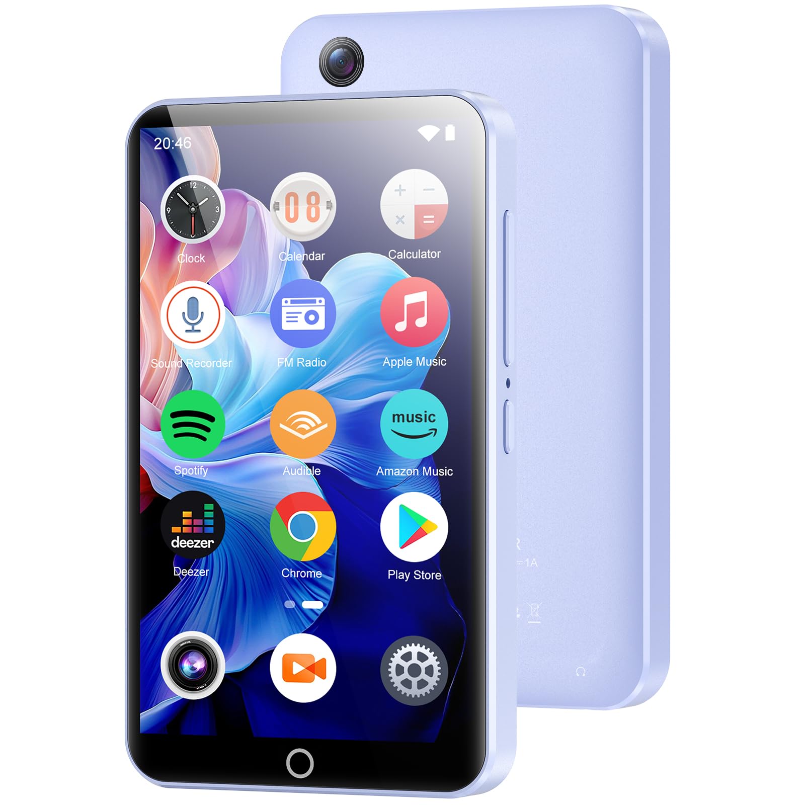 Odtwarzacz MP3 z Bluetooth WiFi, 80 GB odtwarzacz MP3 z kamerą, Android MP4 Player ze Spotify, Audible, Amazon Music, Deezer, ekran dotykowy 4,02", odtwarzacz MP3 z głośnikiem, radio FM