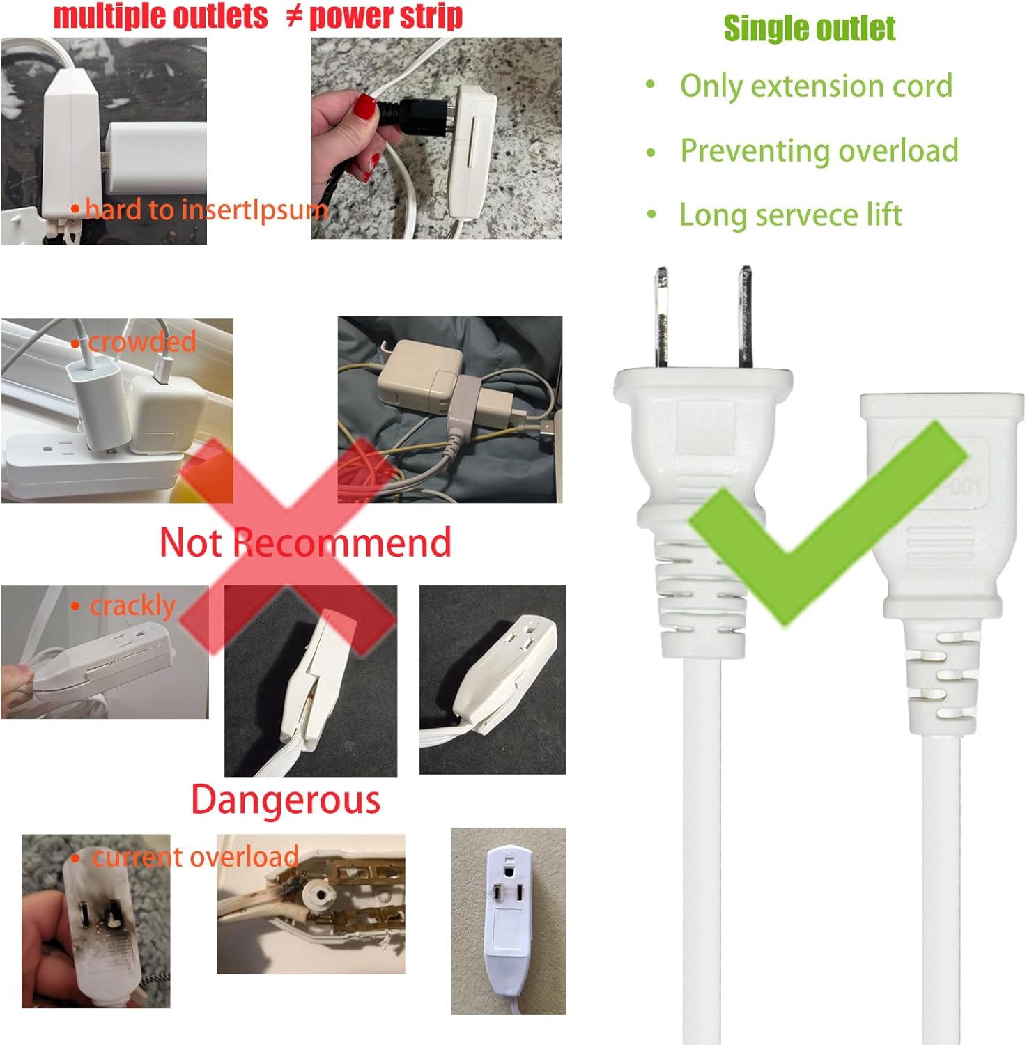 15FT White Thin Extension Cord 2 Prong Extension Cord for Indoor Use Outdoor Use with Single Outlet - Ideal for Holiday Lights, Lamps, Cameras, Appliance (1 Pack)