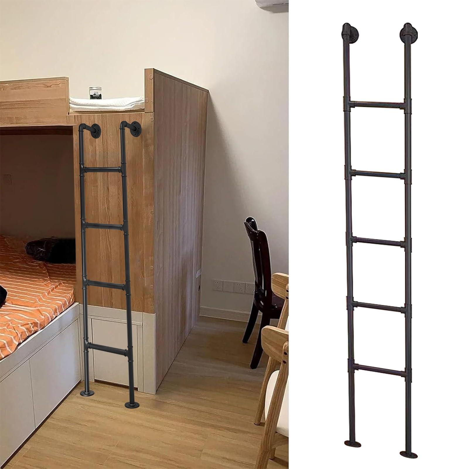 Escalera de metal negro para pared de 1,3 m, ideal para literas y optimizar espacio en lofts