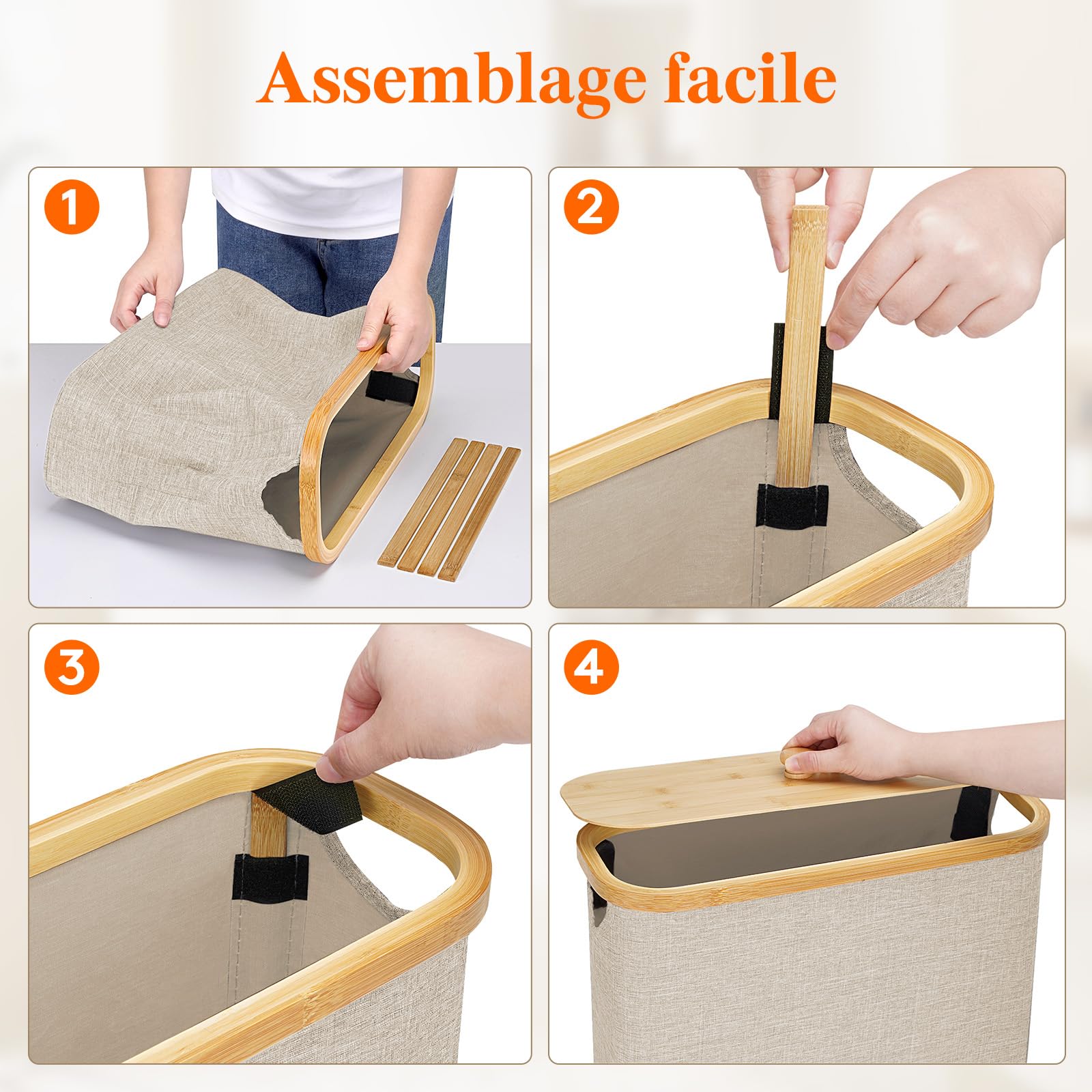 Lifewit Rangement Papier Toilette, Réserves à Rouleaux de Panier Papier Toilette WC avec Bambou Couvercle, Boite Rangement Salle de Bain, Accessoires WC, Panier Rangement Tissu, 23L, Beige