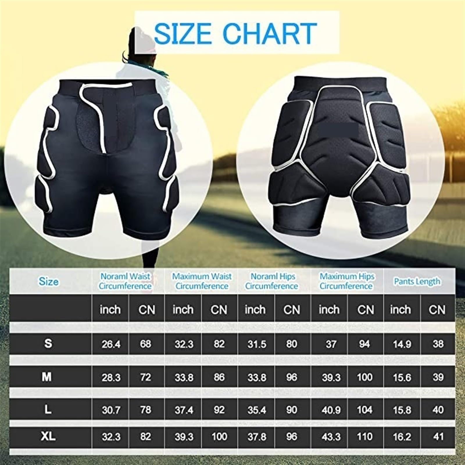 Short de Ski Rembourré Short de Protection rembourré de Ski SBR 3D EVA Équipement de Protection Contre Les Chocs rembourré for Snowboard, Skate et Ski(XL)
