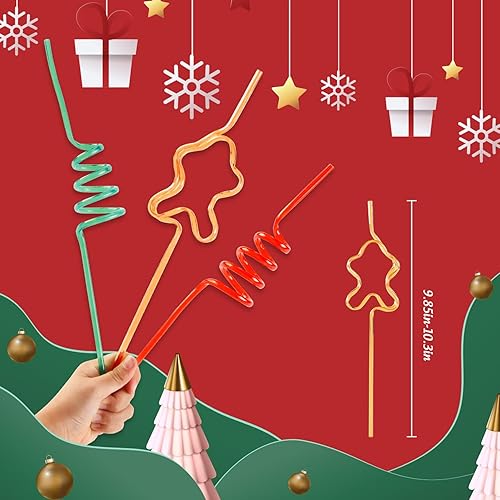 Miniatura 3 de GreenPine 30 popotes que incluyen paja roja y verde para árbol de Navidad y pajitas amarillas de hombre de jengibre, pajitas decorativas para fiesta
