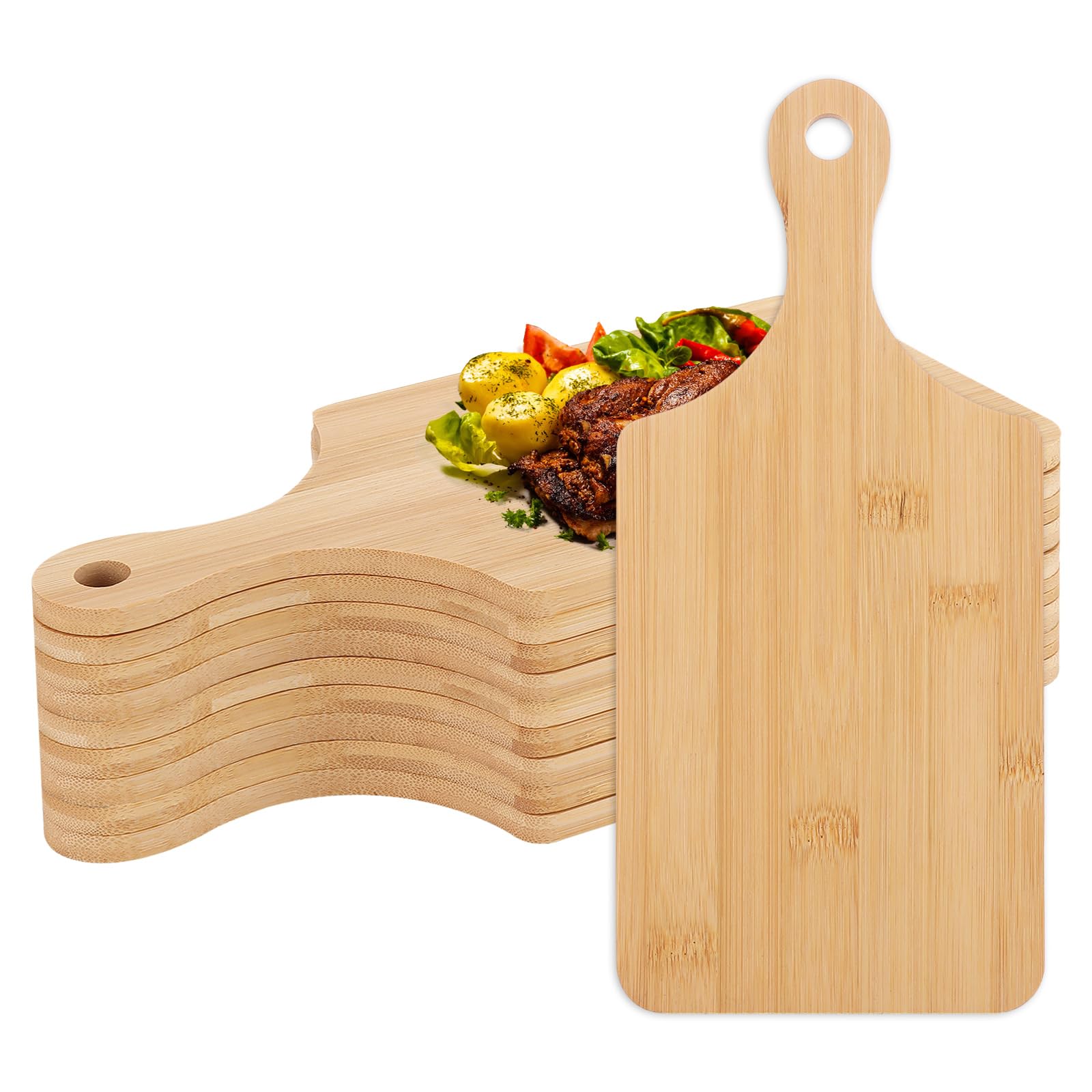 10 taglieri in legno con manico, 28 x 12,7 cm, in bambù, salumi, formaggio, carne, biscotti