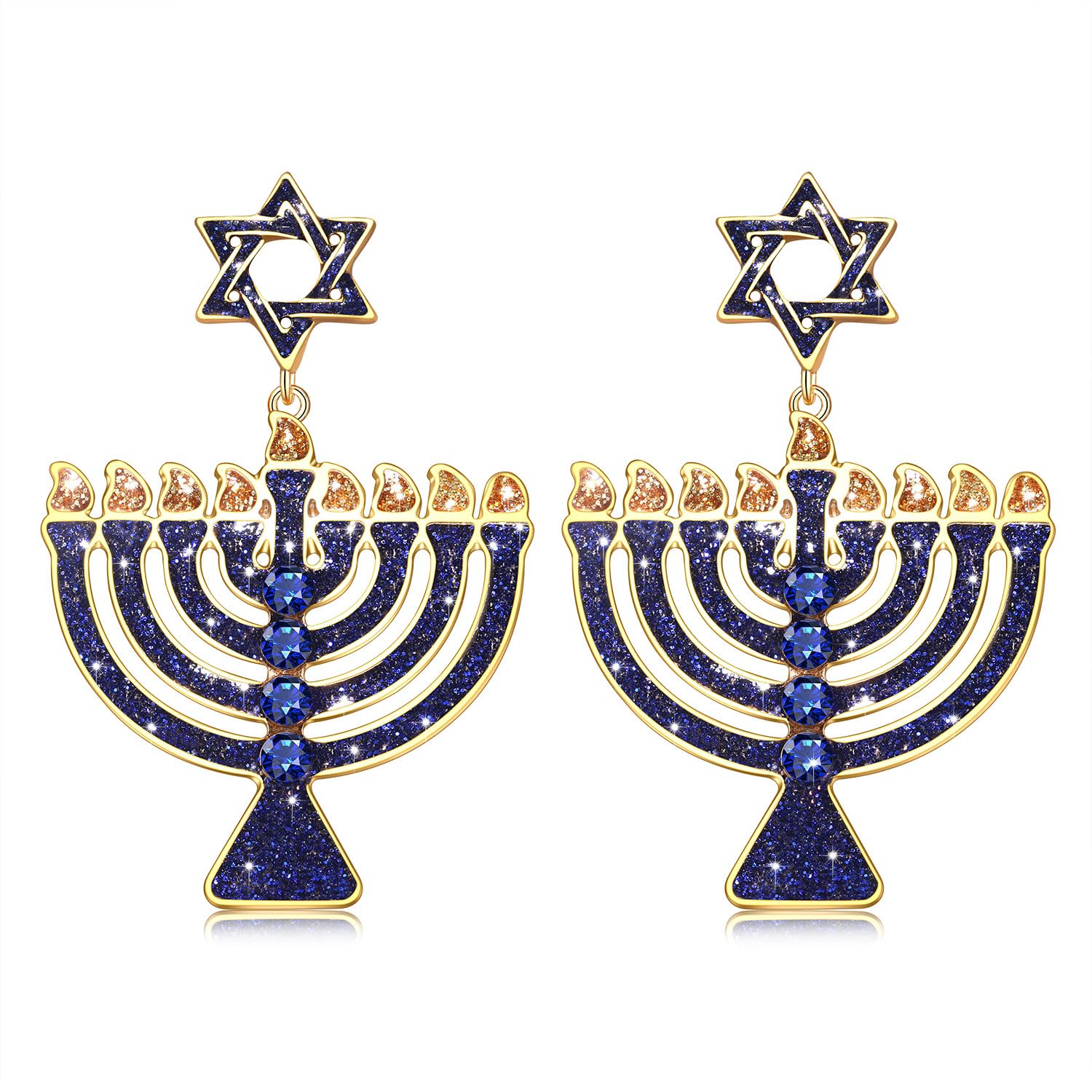 NLCAC Hanukkah Earrings Beaded Star of David Earrings Blue Hanukkah Festive Stars Drop Dangle Earrings Jewelry Gifts for Women