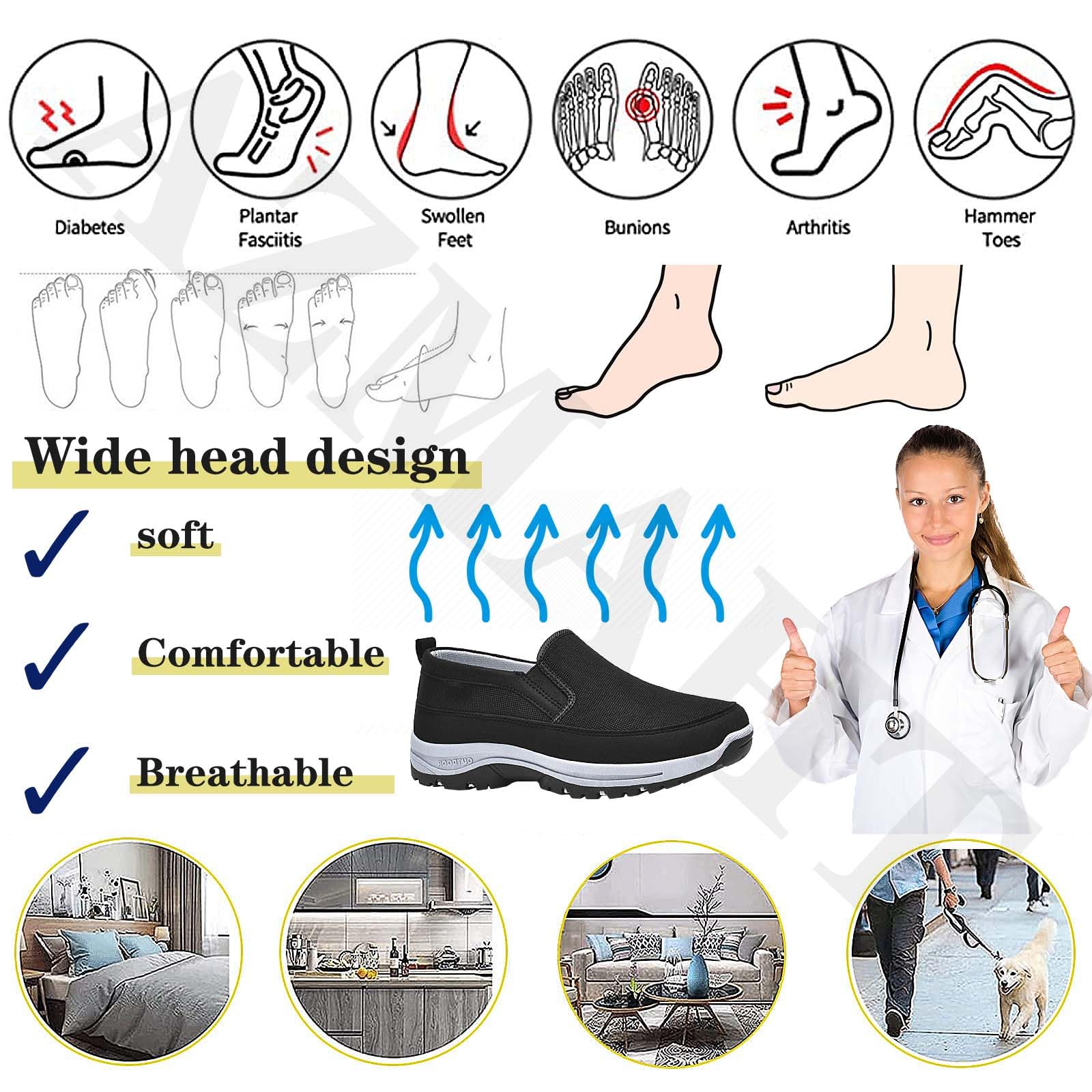 Scarpe Ortopediche Da Uomo Slip-on | Impermeabili, Antiscivolo, A Punta Larga, Per Outdoor E Trekking