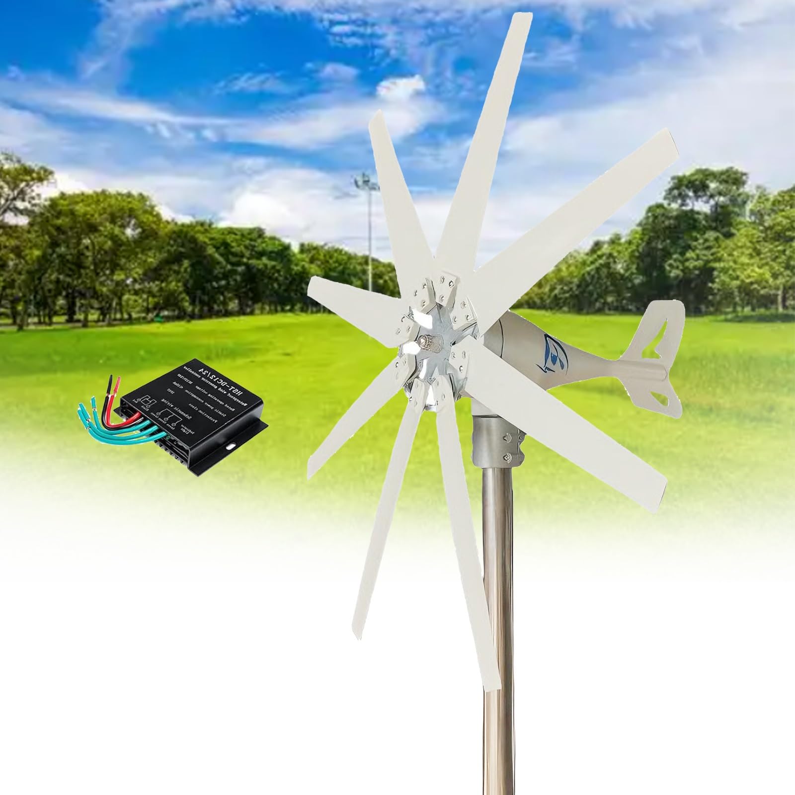 Aerogenerador Vertical De 14000 W con Generador De Imán Permanente, 8 Aspas Silenciosas, 12 V/24 V/48 V, Controlador Mppt, para Sistemas Híbridos Marinos, De Caravanas Y Solares (12 V