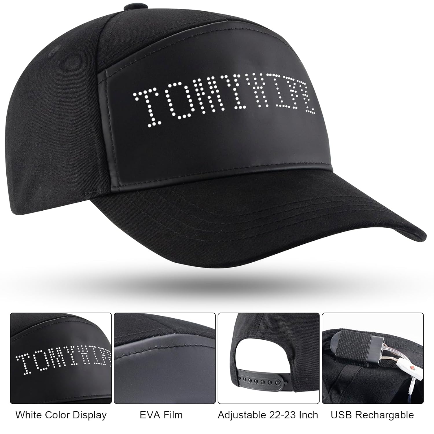 alavisxf xx LED Baseball Cap with Detachable LED Screen - Upgraded EVA Film LED Display Cap Programmable Adjustable Cool Light Up Hat for Parties, Halloween, Christmas(Upgraded White Light) - Image 3