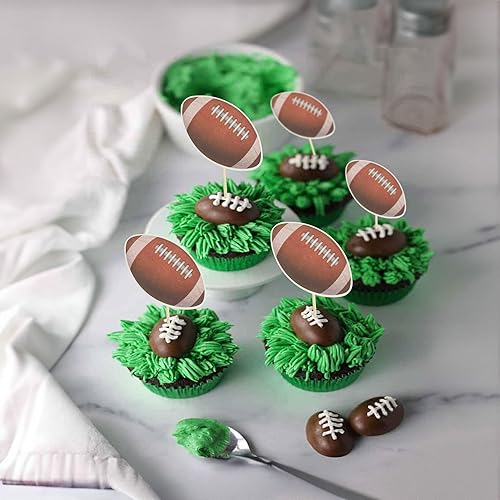 Miniatura 5 de Gyufise 36 piezas de decoración de cupcakes de fútbol americano, pelota de rugby, selecciones de cupcakes, pelota deportiva, decoración de pasteles