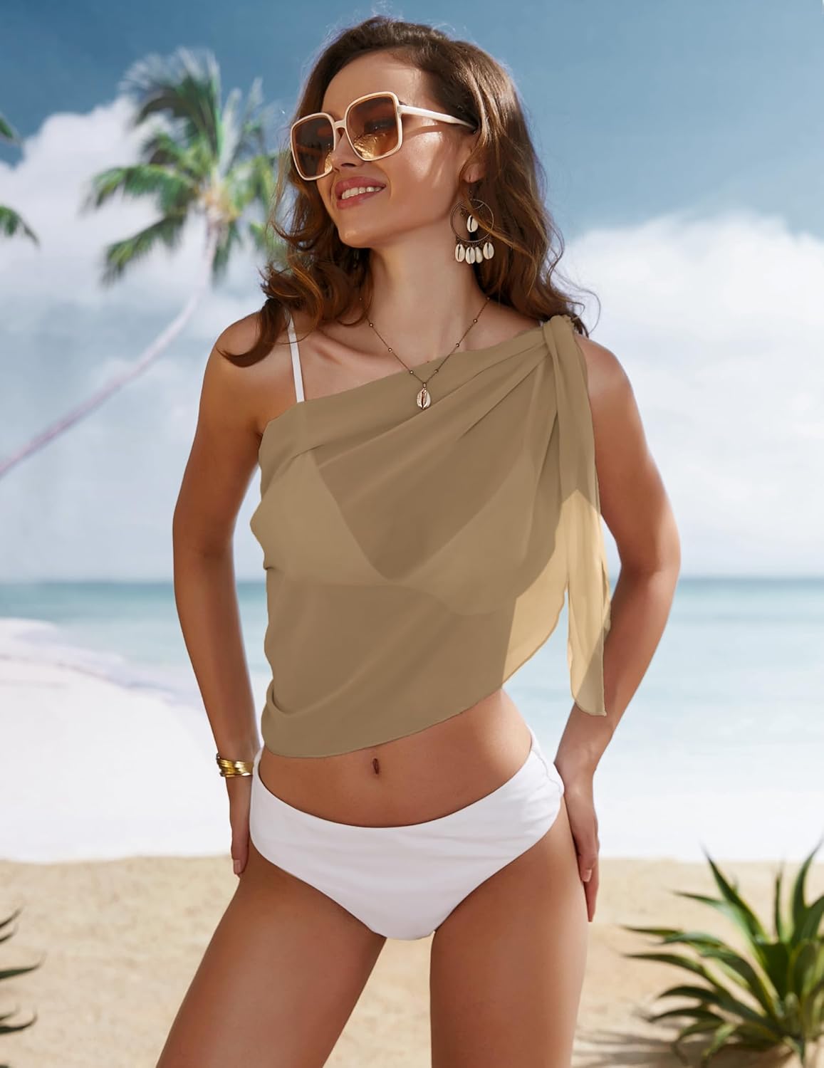 Ekouaer Women's Short Sarongs Chiffon Cover Ups Sheer Bikini Wraps for Swimwear S-3XL - Image 5