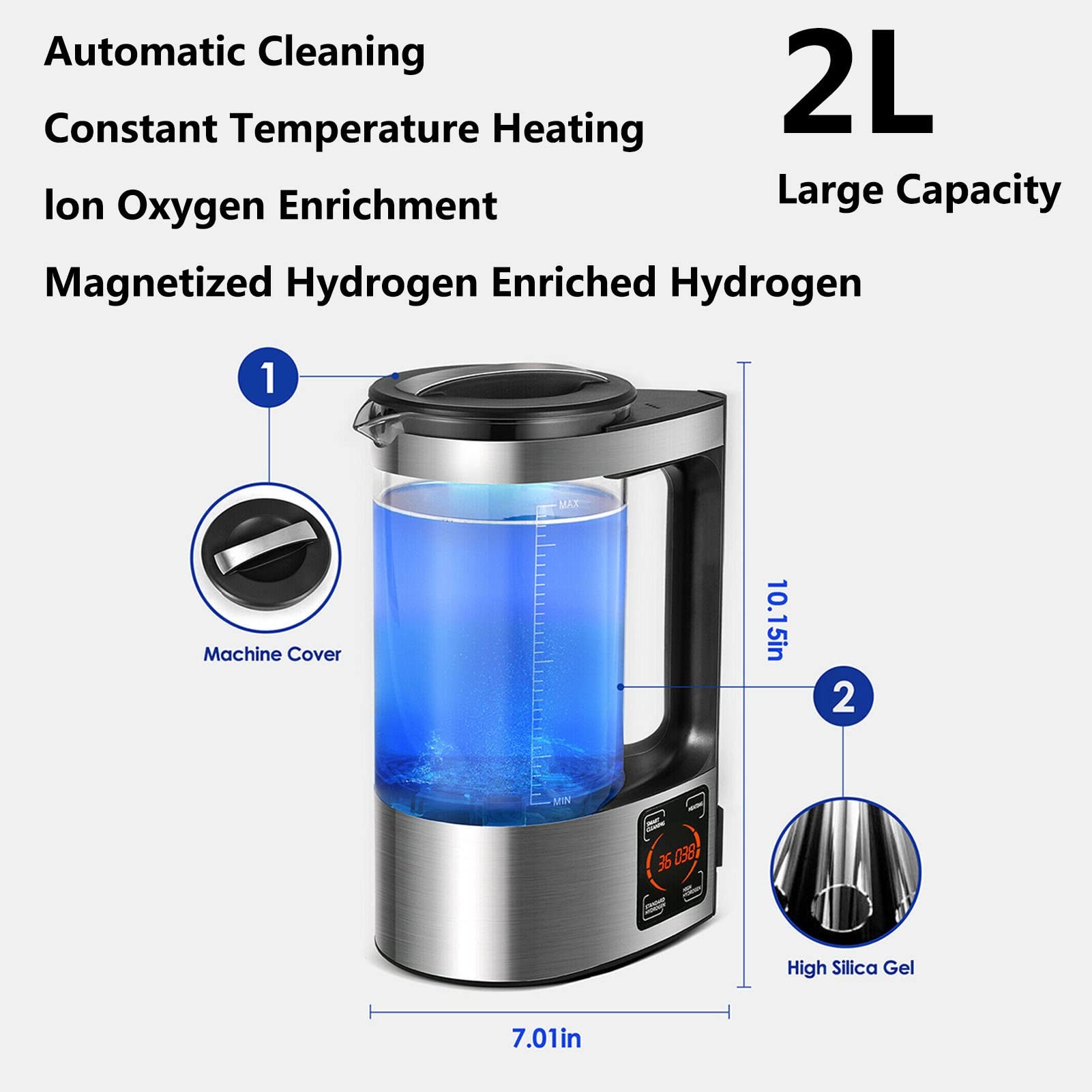 Generador de Agua de hidrógeno de 2L Máquina de Agua Rica en hidrógeno Máquina de fabricación de jarras de Agua alcalina de hidrógeno de microelectrólisis SPE y PEM Hacen Contenido de hidrógeno de