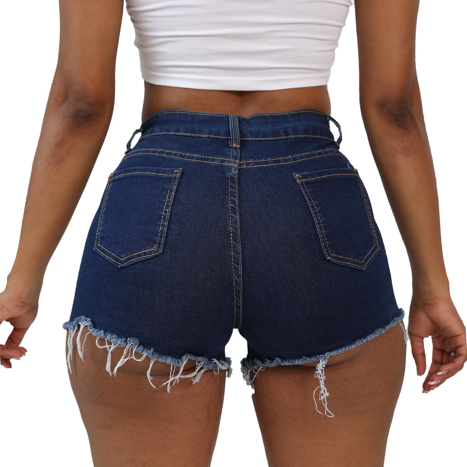 Weigou Women Jean Short Ripped Hot Shorts Comfy Stretchy Women Fringed Denim Shorts - Image 5