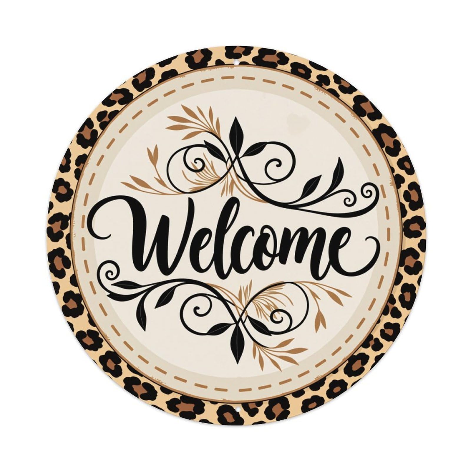 Jdfenggu Vintage Leopard Print Floral Welcome Design Retro Metal Tin Sign, Metal Poster For Bar, Home, Man Cave, Kitchen, Laundry Room Art Decor 8X8 Inch