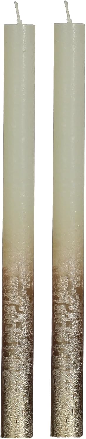 comforder Taper Candles Set 2 x Dinner Candles Cream with Gold 25 cm 10 Hours