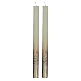 Stabkerzen Set, 2x Tafelkerzen cremefarben mit Gold, 25cm, 10 Stunden Brenndauer