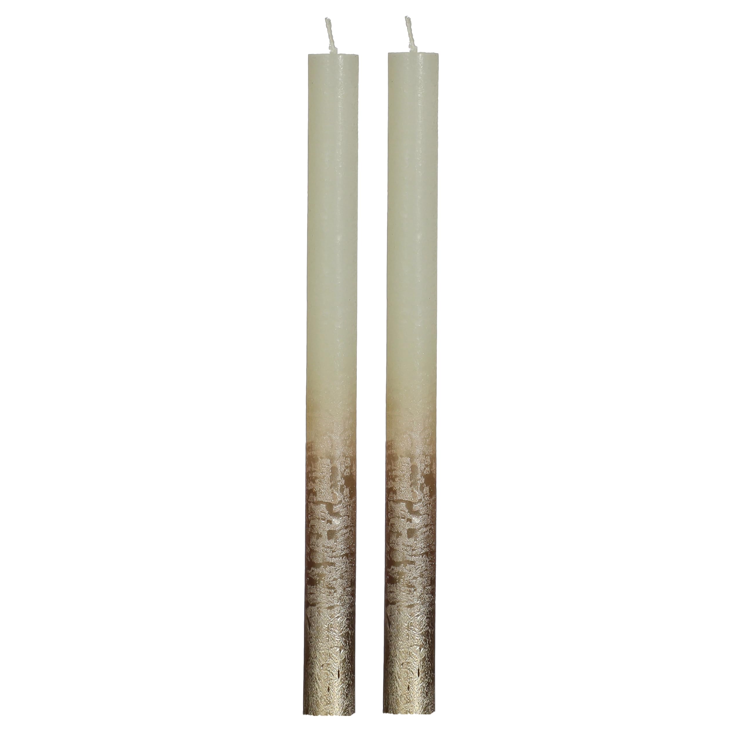 Taper Candles Set - 2 x Long Burning Dripless Dinner Table Taper Candles, Cream with Gold Accent, 25 cm, 10 Hours