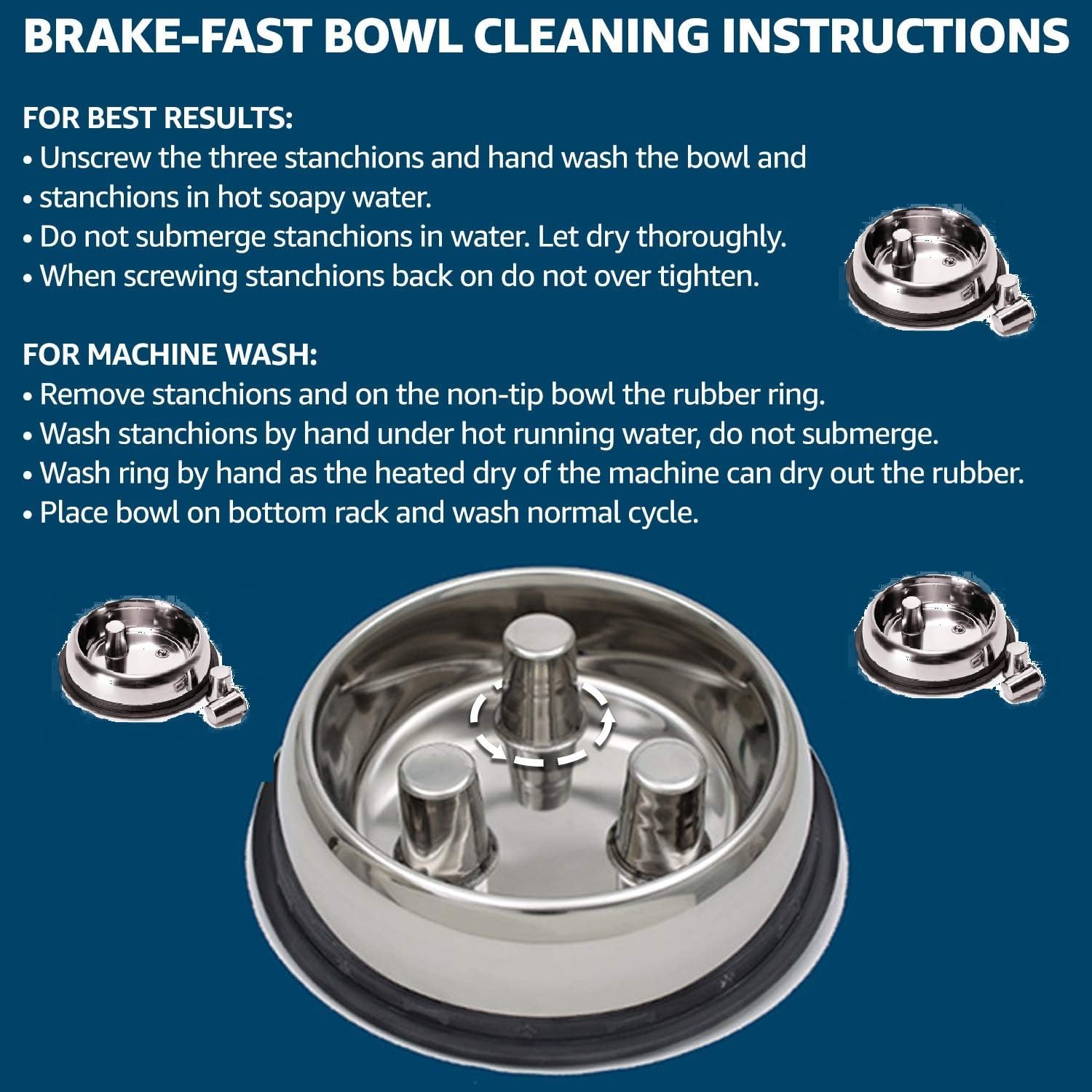 Slow Feeder Bowls Dog Dishes Stainless Steel Healthy Standard Embossed or No Tip (Non Tip - 16 Ounces)