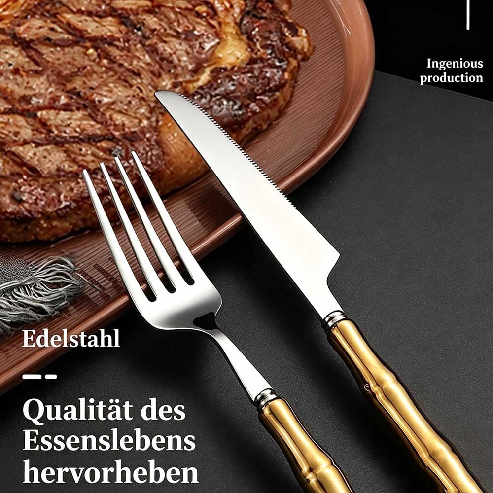 84-teiliges Edelstahl Besteckset für 12 Personen, 7-teilig pro Person, Komplett & Vielseitig golden