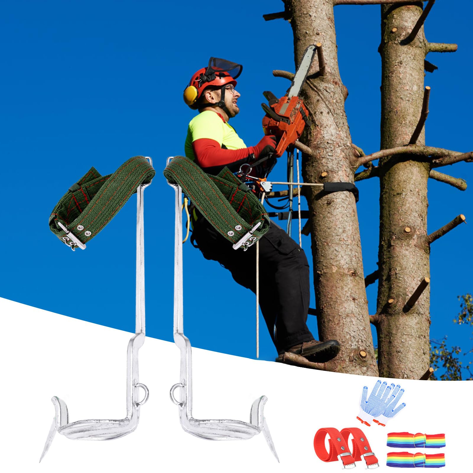 Espuelas para trepar árboles, Kit de Equipo para trepar Postes - Equipo de Escalada para Postes, púas para árboles | Correas Ajustables, cómodas y Resistentes para jardinería, trepar árboles,