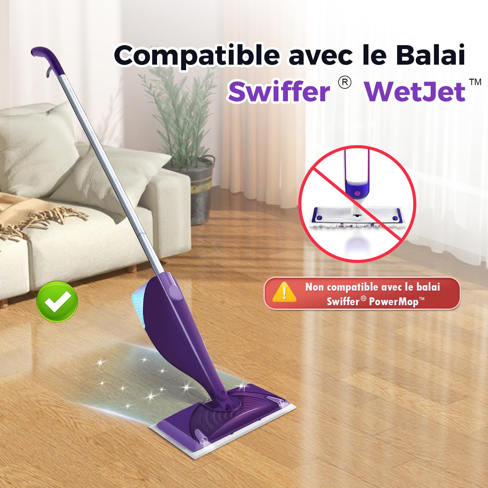 Bouteille Rechargeable pour Mop Swiffer® WetJet™, Bouteille de Recharge Étanche en PEHD pour Solution Nettoyante avec 8 Joints en Silicone et 1 Entonnoir Pliable, 500ml/17oz (Vide)