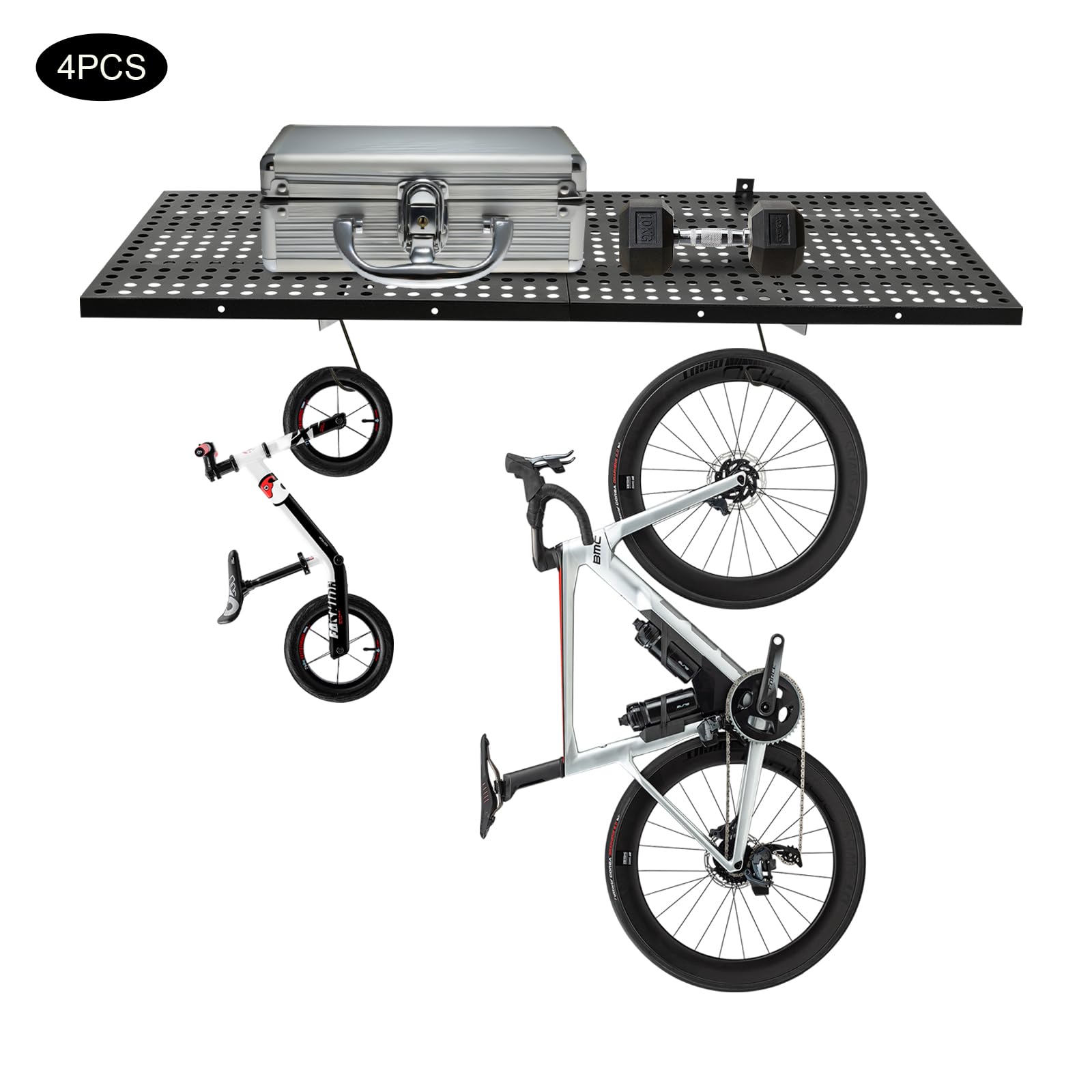 CUBELLIN Garage Wall Shelf 20x48inch Steel Garage Storage Racks 1120LBS Weight Capacity Wall Mounted Floating Shelves (with Hooks, 4-Pack)