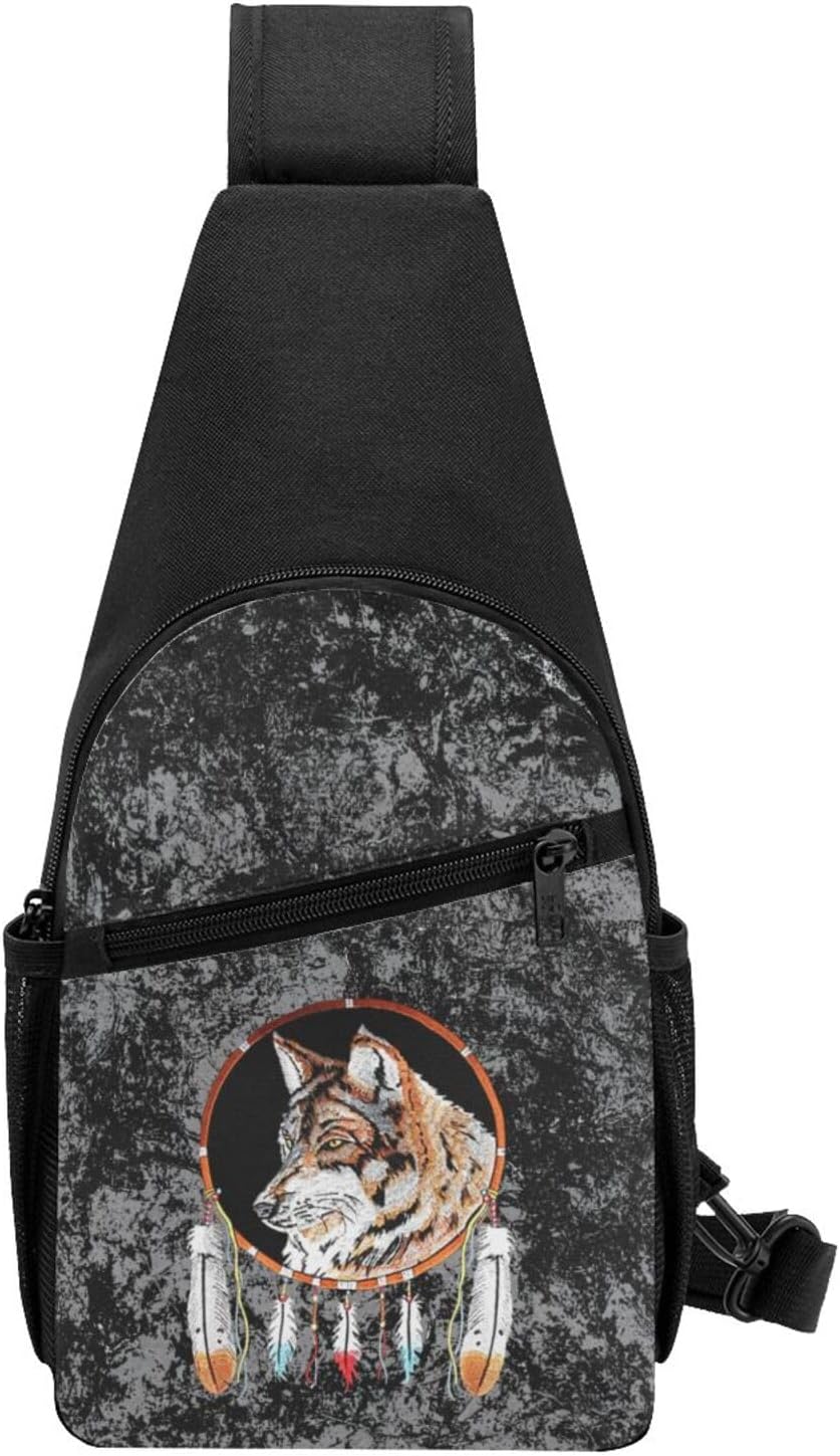 Wolf Native Indian Dream Catcher Sling Bag Crossbody Backpack Shoulder Casual Daypack Bags for Men Women