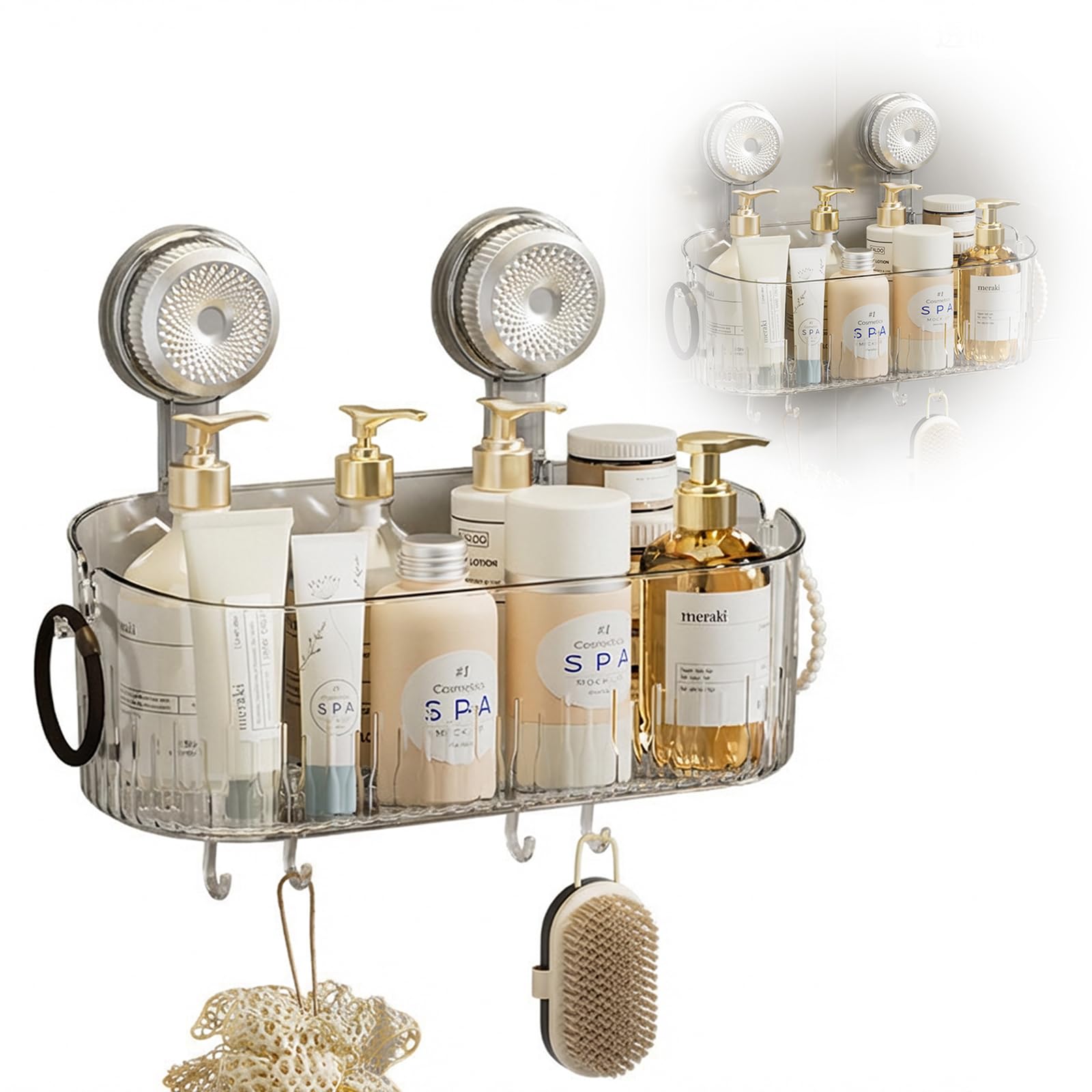 CenviaLuxy Shower Caddy Suction Cup, Wall Shower Shelf No Drilling, Plastic Hanging Shower Basket for Bathroom Soap Shampoo
