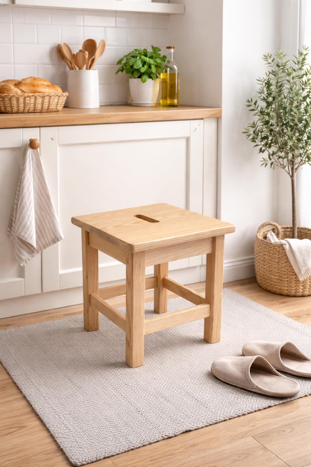 Jawor Holzhocker aus FSC-zertifiziertem Kiefernholz – Stabiler Holz Hocker für Küche und Wohnzimmer, 30x30x32 cm | Stabiler Holz Hocker, Für Küche und Wohnzimmer