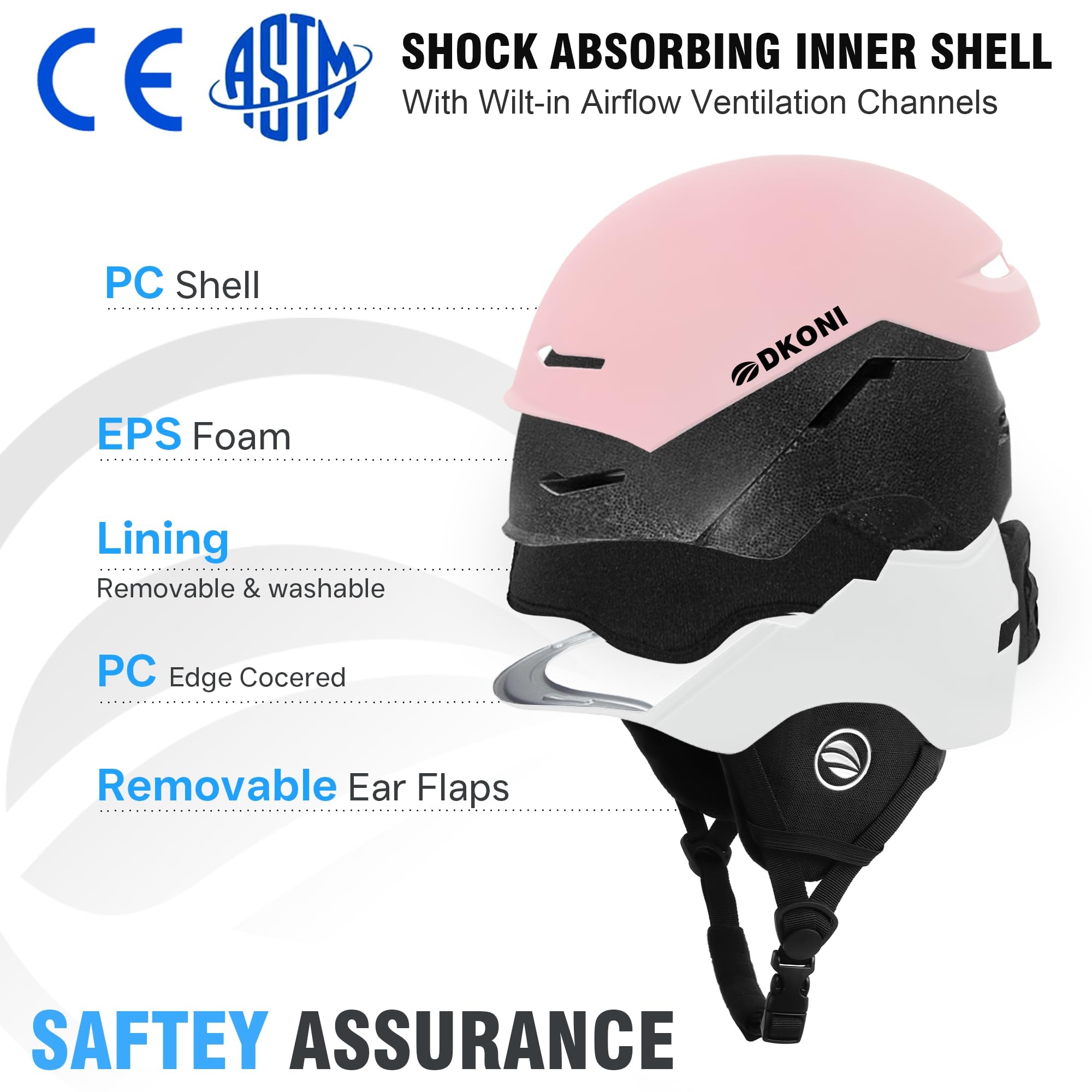 DKONI Snowboard Helmet (Medium, Pink/White)