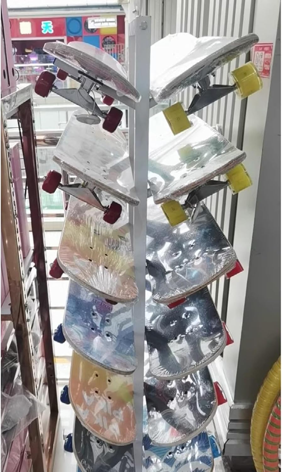 Skateboard Racks 7-Layer Floor Yoga Mat Storage Organizer Multi-Layer Metal Home Gym Display Stand for Snowboard Longboard Surfing Board - Holds 14 Skateboards/Yoga Mats,White,150X55X40Cm