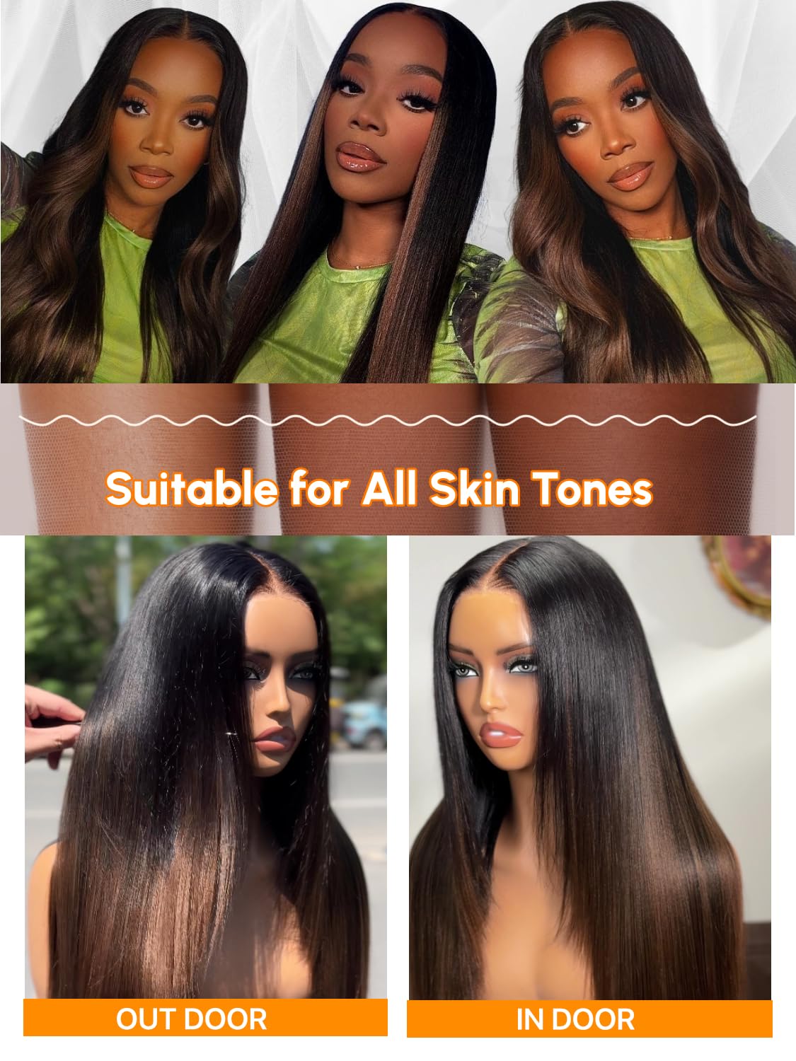 Julia Hair Chestnut Brown Ombre Yaki Straight 7x5 Pre Cut Lace Put On and Go Wig Glueless Human Hair Wigs 16 Inch