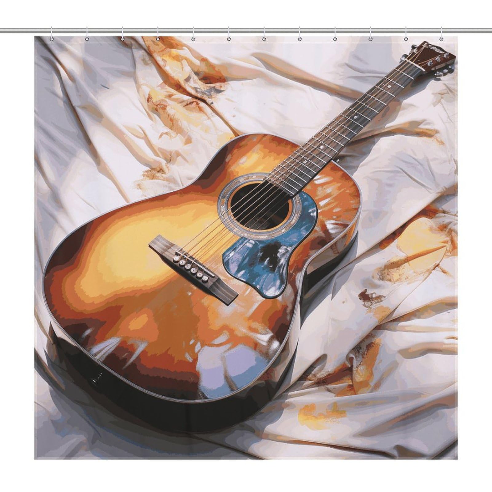 Rideau de douche en tissu haut de gamme motif guitare avec œillets renforcés
