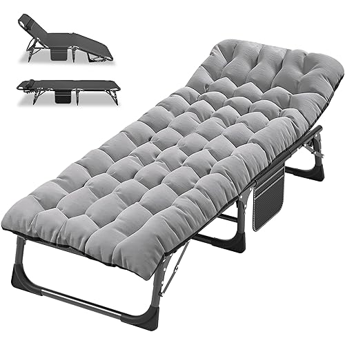 ABORON Folding Camping Cot W/Mat for Adults, Adjustable Heavy Duty Outdoor Bed,1200 D Layer Oxford Travel Camp Cots