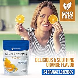 Silver Lozenges with Vitamin C - Premium Nano Silver 60 PPM Colloidal Silver, Organic Honey and Vitamin C Mineral Supplement Drops to Support Immune System, Soothe Cough & Throat - Pack of 4