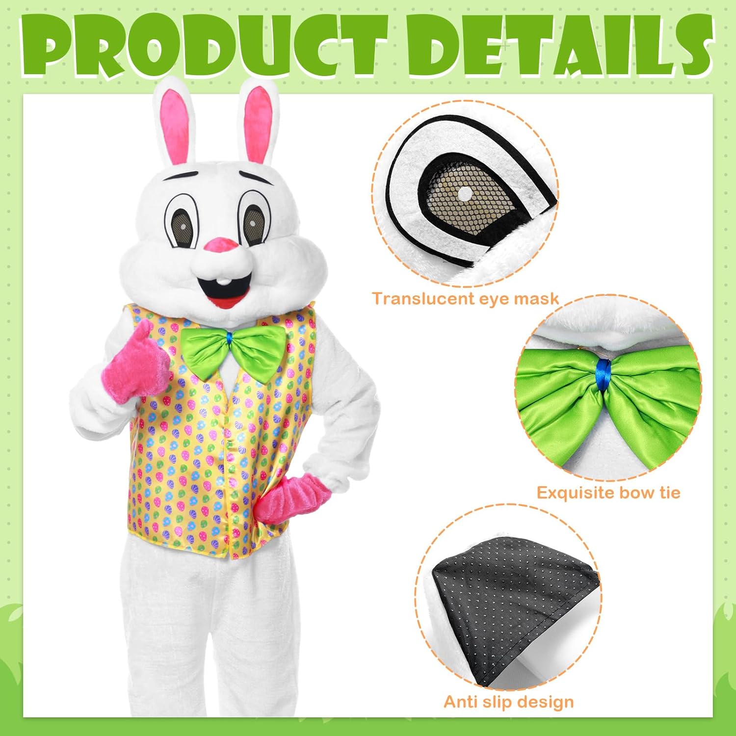 Easter Bunny Costume Adult,6 Pcs Easter Rabbit Bunny Suit Mascot Fancy Dress - Image 3