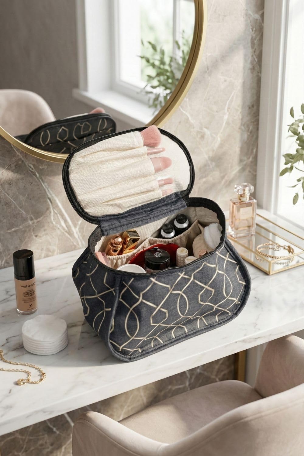 Orret Home Keçe Makyaj Organizer Çantası, Fermuarlı Kozmetik Organizeri, Valiz Tipi Keçe Makyaj Çantası, Seyahat İçin Kozmetik Düzenleyici (Elegant)