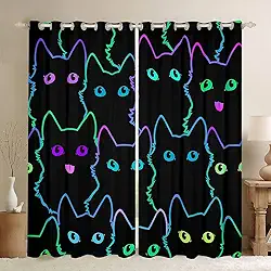 Cortina de gato de desenho animado para quarto crianças animais de estimação gatos escurecendo janela sonhos gatinho fofo cortinas blackout luz neon (30%-50%) decoração 3D animais amantes de gatos