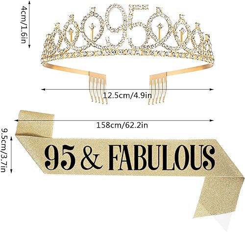 Miniatura 2 de UVATAHONA Banda y tiara de cumpleaños número 95 para mujer, banda y corona fabulosas de 95 años, regalos de decoración de cumpleaños 95 para mujer,
