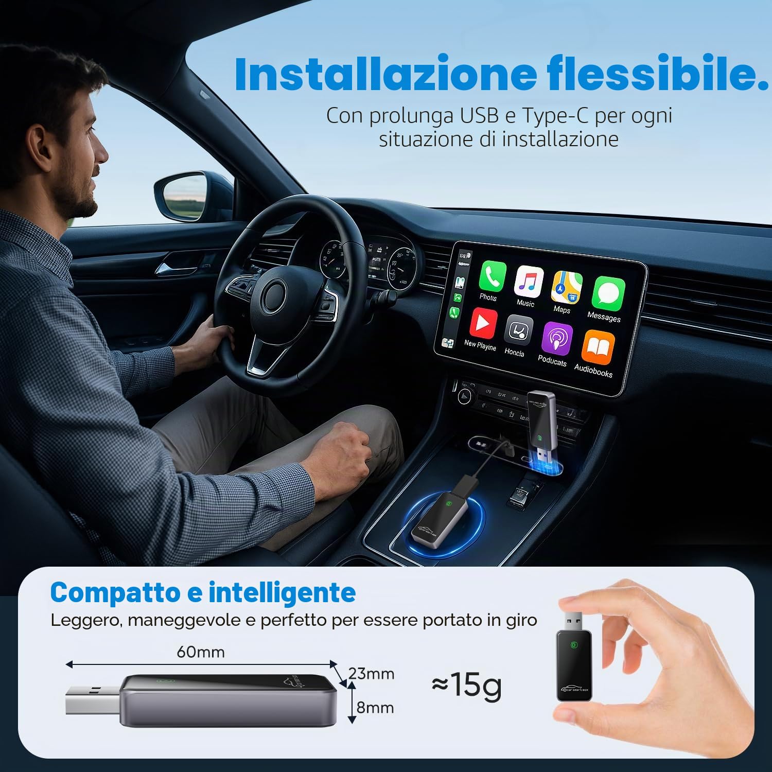 SALCAR Adattatore wireless CarPlay per iPhone – 2025 Aggiornamento | Wireless CarPlay USB Dongle per auto | Stabile e senza interruzioni | Compatibile con iOS 10+ e veicoli con CarPlay di fabbrica