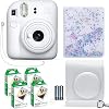 Fujifilm Instax Mini 12 Instant Camera Clay White + Fuji Instax Film Value Pack (40 Sheets) + Shutter Accessories Bundle, Incl. Compatible Carrying Case, Quicksand Beads Photo Album 64 Pockets
