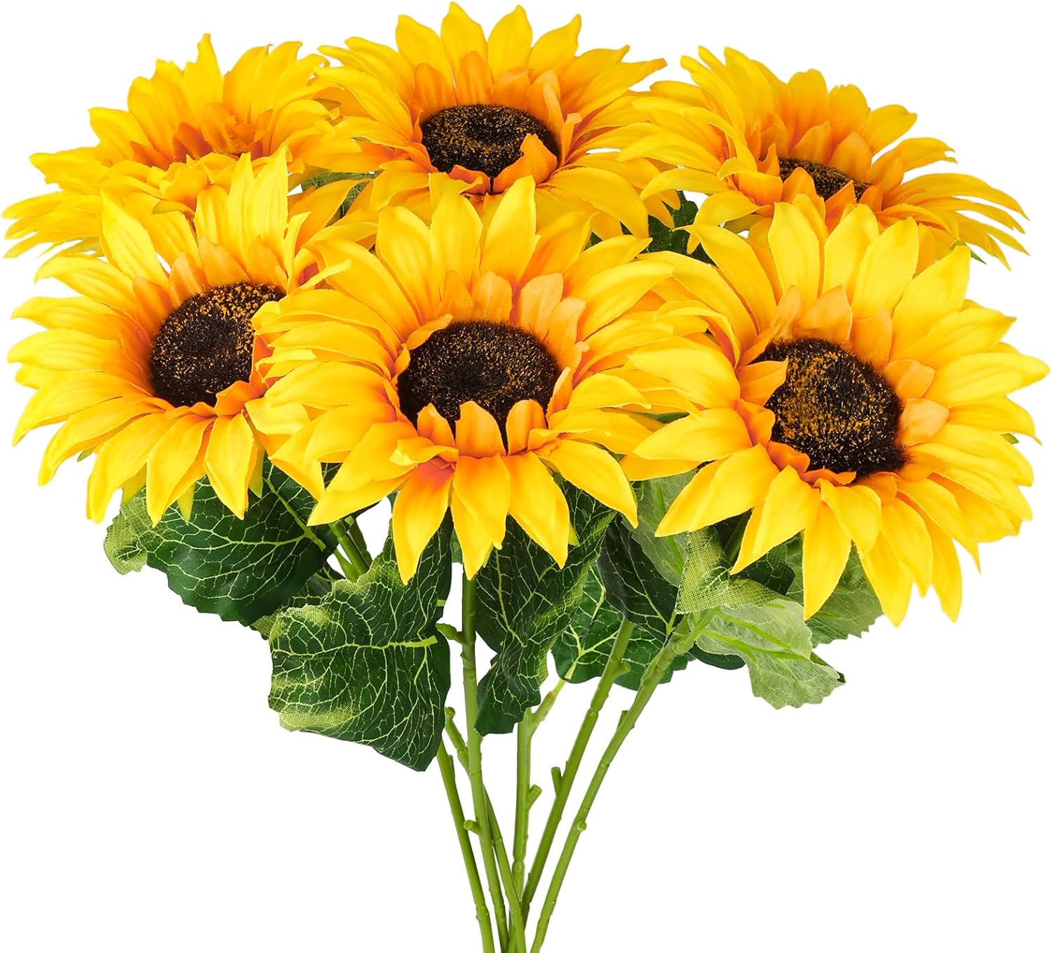 DomeStar Artificial Sunflower Bouquet, 6 Packs 25.5inch Long Stems Yellow Silk Flowers for Home Wedding Fall Decorations